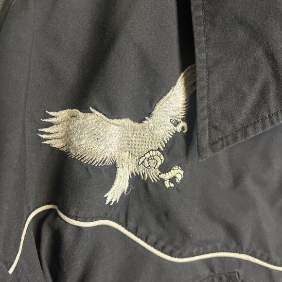 ELY Diamond Black XXL LS Western Casual‎ Shirt Embroidered Eagle Polyester Blend - Picture 4 of 10